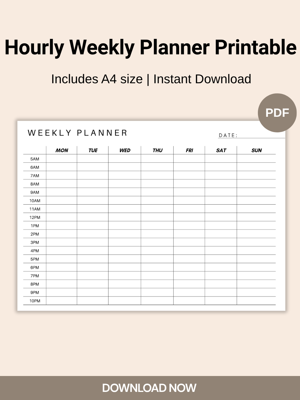 Free printable Free Hourly Weekly Planner Printable – Stay Organized - Achieve Your Goals! for 